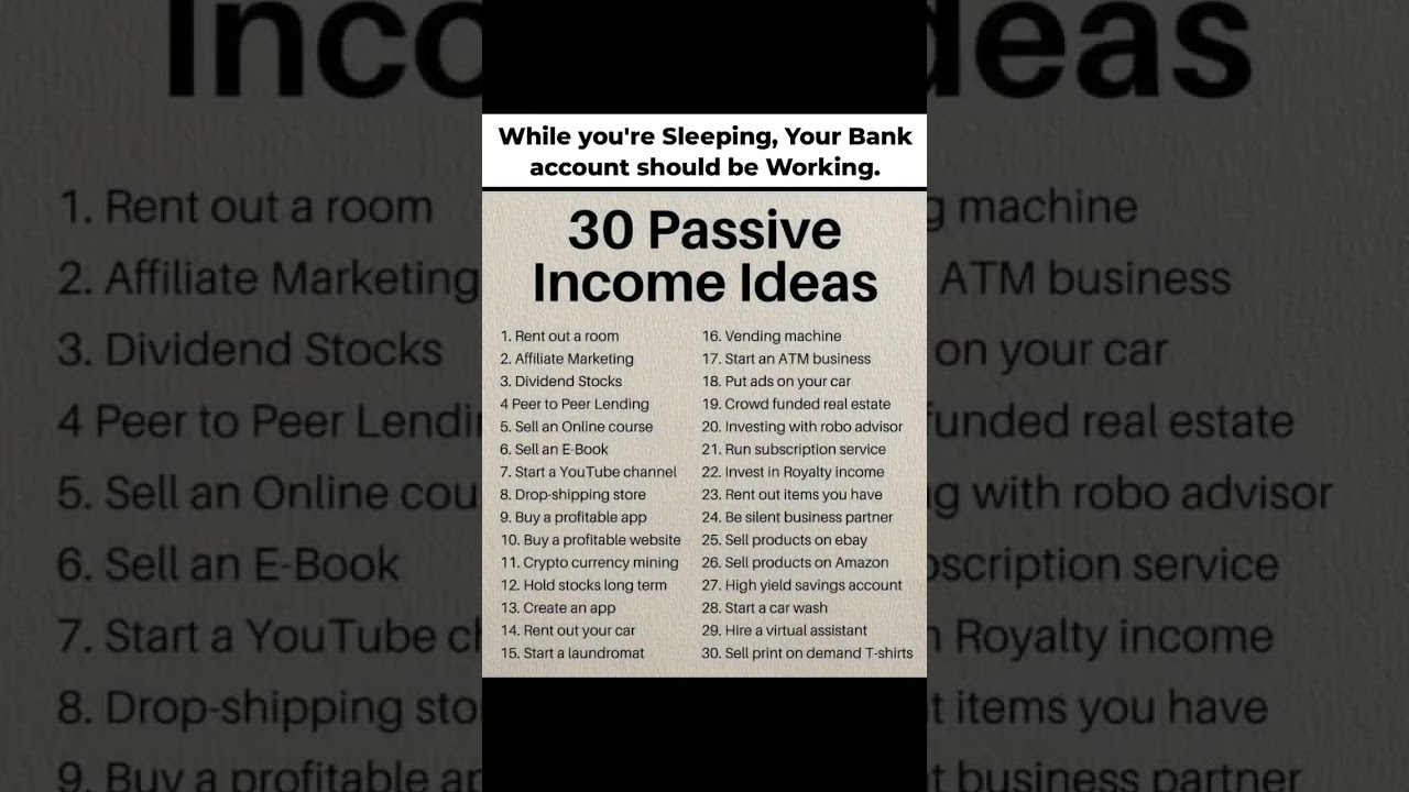 30 passive income ideas #investosphere #onlinebusiness #financialfreedom #sidehustle